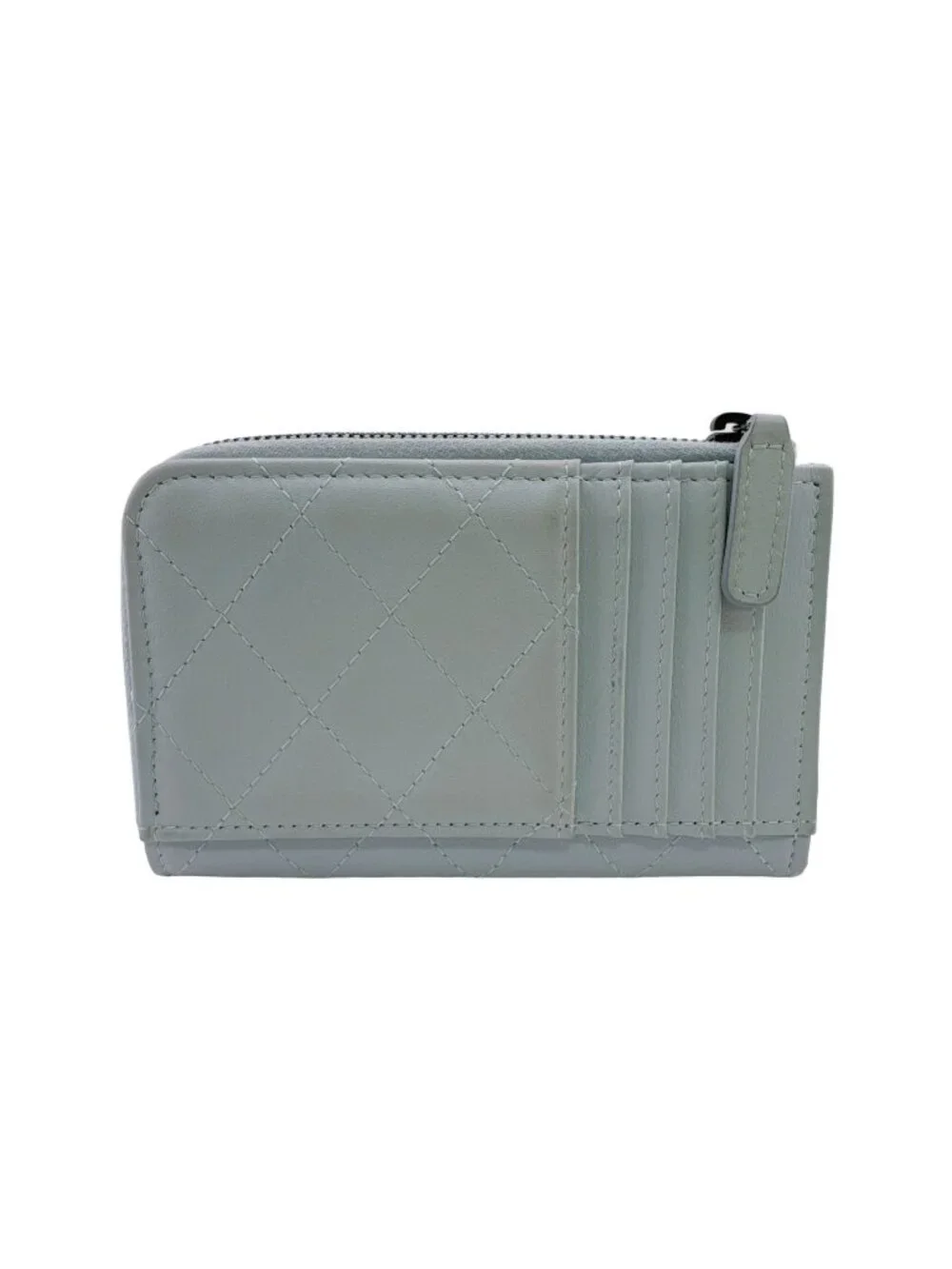 Chanel Quilted CC Logo Calfskin Leather Fragment Case Coin Purse Blue Wallet